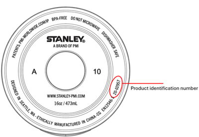 The product identification number is located on the bottom of the mug