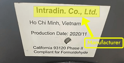 Manufacturer's name on label located underneath stool seat