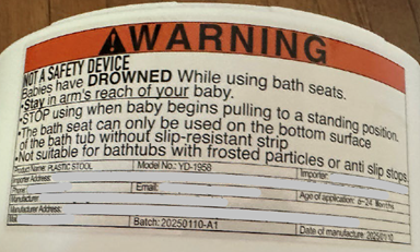 "PLASTIC STOOL" and "Model: YD-1958" on tracking label on the back of the seat