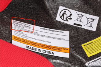 ”Ref/Lot#” 2025A1101’ and “Production: 2025/11” are printed on a label on the inside of the recalled Victgoal children’s helmet