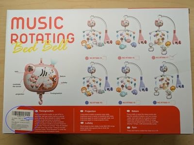 Model RT668-17 is printed on a while label on the back of Youbeien recalled crib mobile packaging