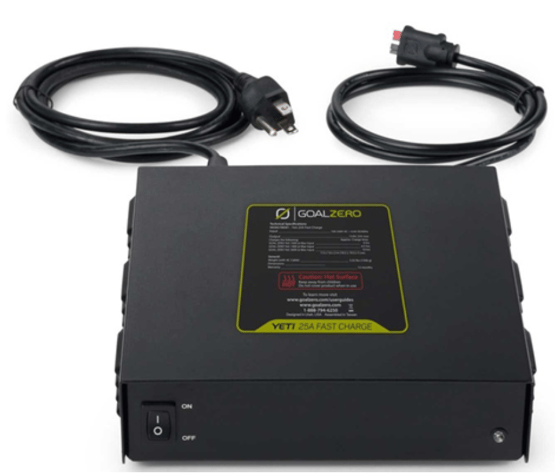 Recalled Yeti 25A Fast Charge power supply with input and output cords