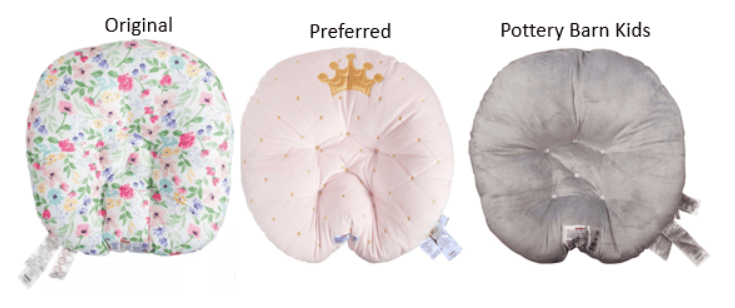 Recalled Boppy Original Newborn Lounger (left), Boppy Preferred Newborn Lounger (middle), and Pottery Barn Kids Boppy Newborn Lounger (right)