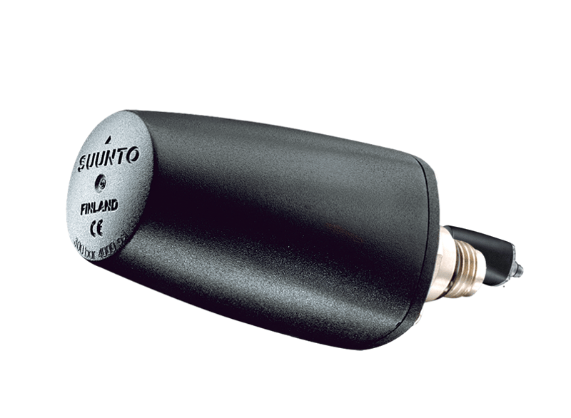 Old Model (pre-2013) - Suunto Wireless Tank Pressure Transmitter with black cone-shaped cone with SUUNTO, FINLAND on top, with black plastic base.