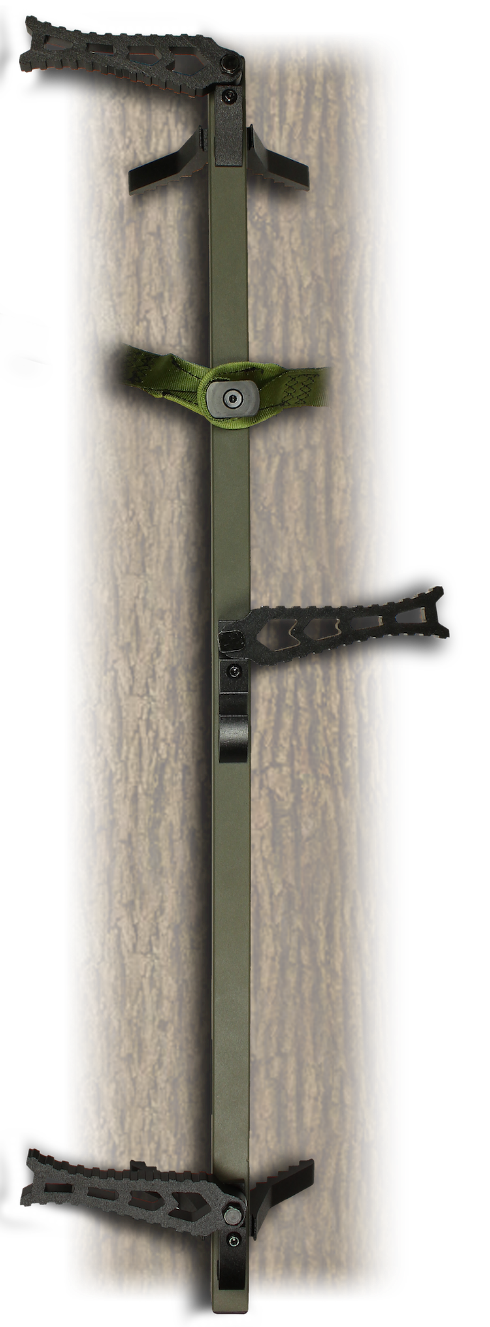Recalled XOP climbing stick attached to tree (sand ripple green color)