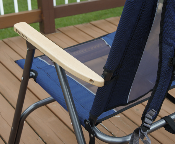 Wooden armrest on folding chair