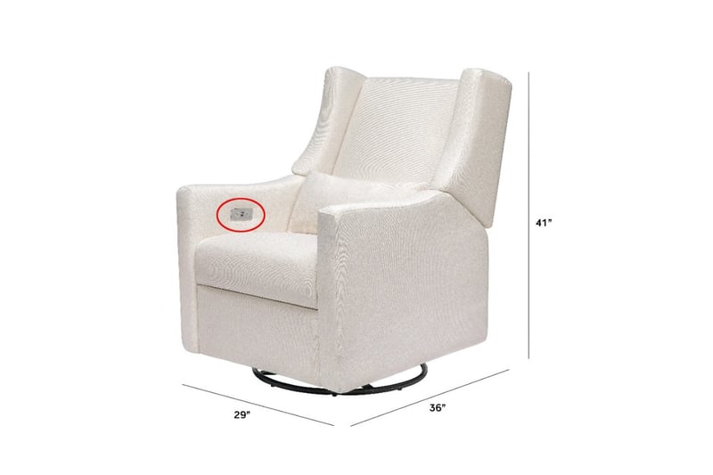 Recalled Kiwi Electronic Recliner and Swivel Glider with USB port module shown in chair arm (Performance Cream Eco-Weave)