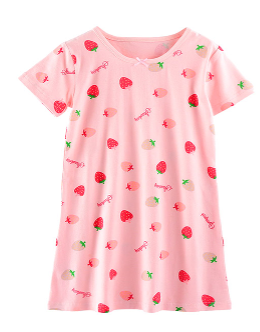 Recalled Booph children's nightgown - short sleeves, pink with strawberries