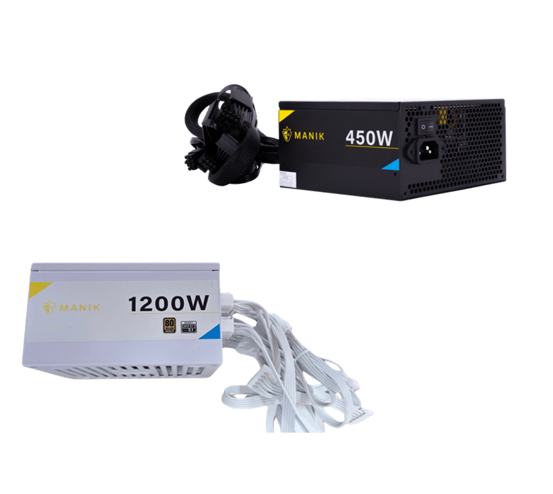 Recalled Manik 450W (Black) and Manik 1200W (White) Power Supply Units shown above