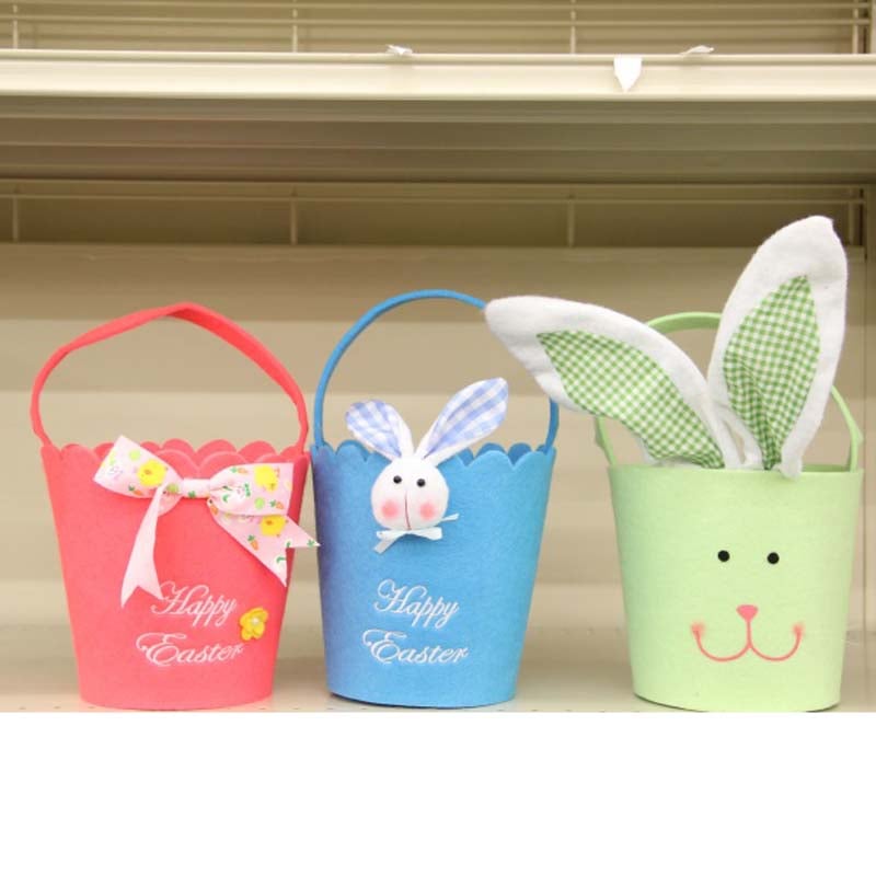 Blue, Green and Pink Felt Easter Baskets