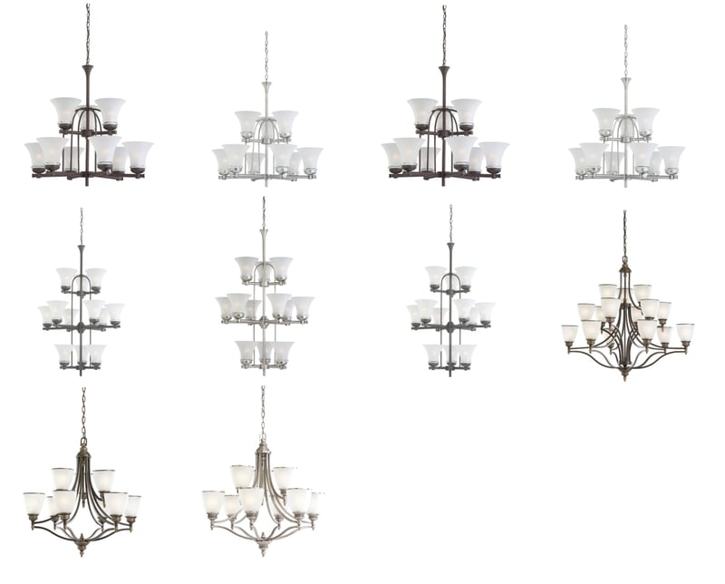 10 Versions of recalled Seagull Chandeliers. Please see chart in recall for full images of all lighting involved.