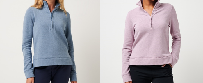 Recalled Women's Chance Encounter Half-Zip Sweatshirts in Heather Copen Blue and Heather Mauve Shadows