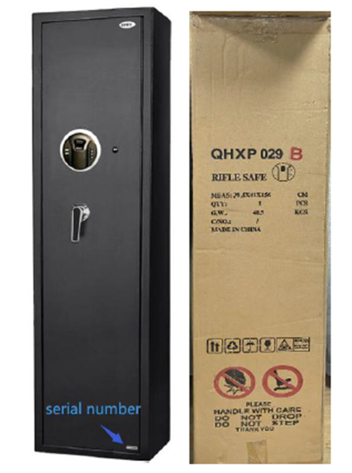 Recalled BBRKIN and MouTec Biometric Firearm Safe model number QHXP029B