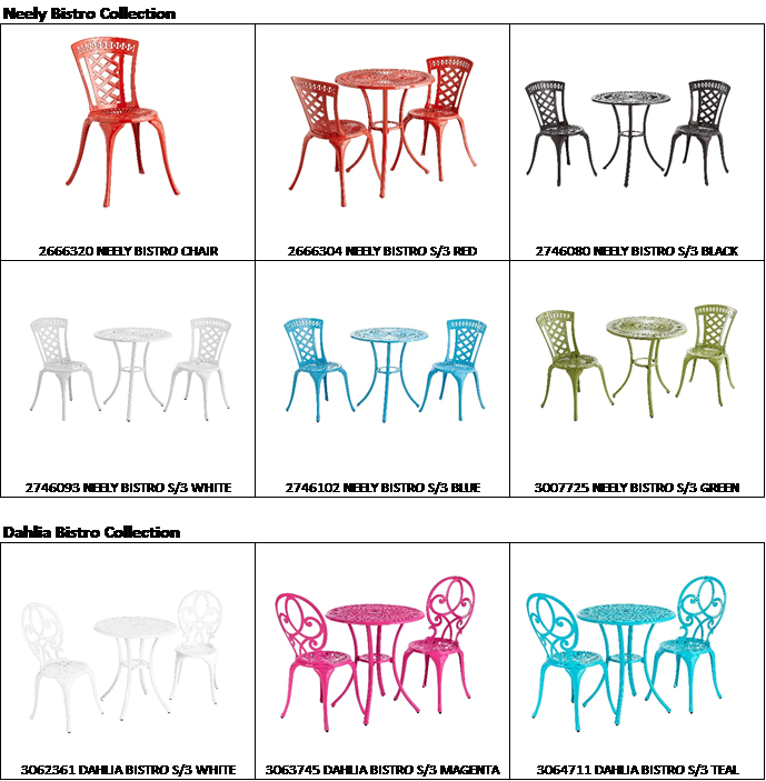 Neely Bistro Sets and Dahlia Bistro Sets