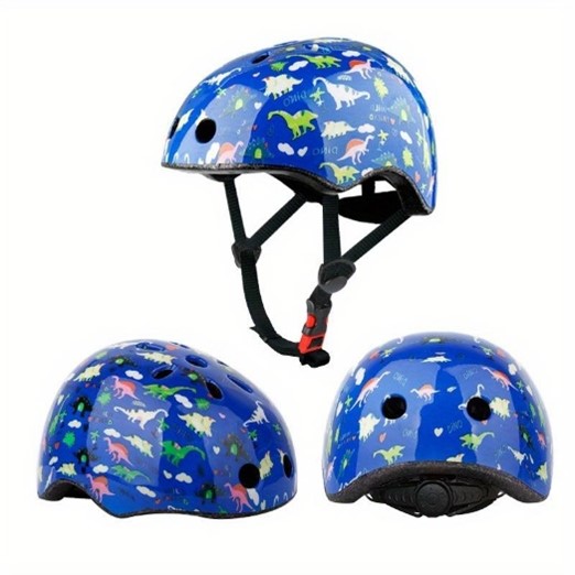 Recalled kid's bike helmet – blue with a dinosaur print