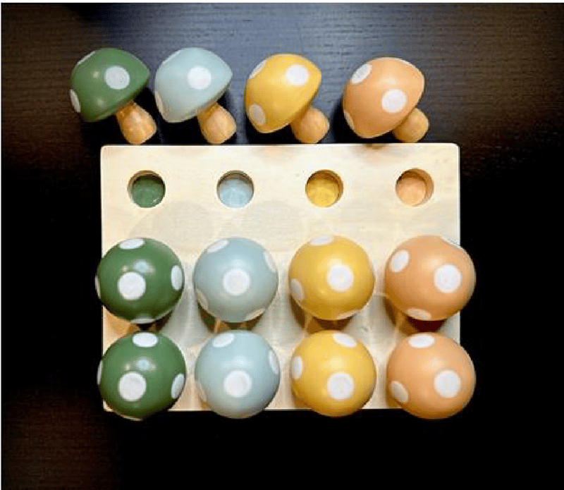 Recalled Hearth & Hand with Magnolia Toy Mushroom Peg Sorter, top view