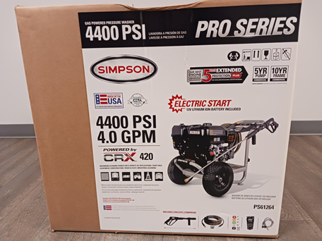 Recalled Simpson pressure washer (Model PS61264)