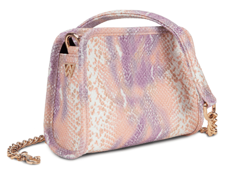 Recalled Mama & Me MINI handbag in coral/purple python – sold exclusively at Kelly Wynne.com