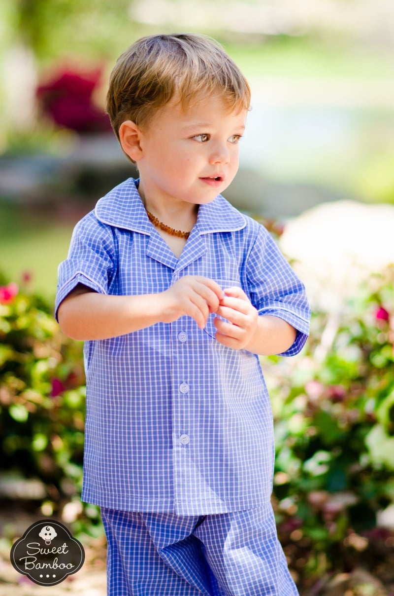 Sweet Bamboo light blue gingham childen’s pajama set