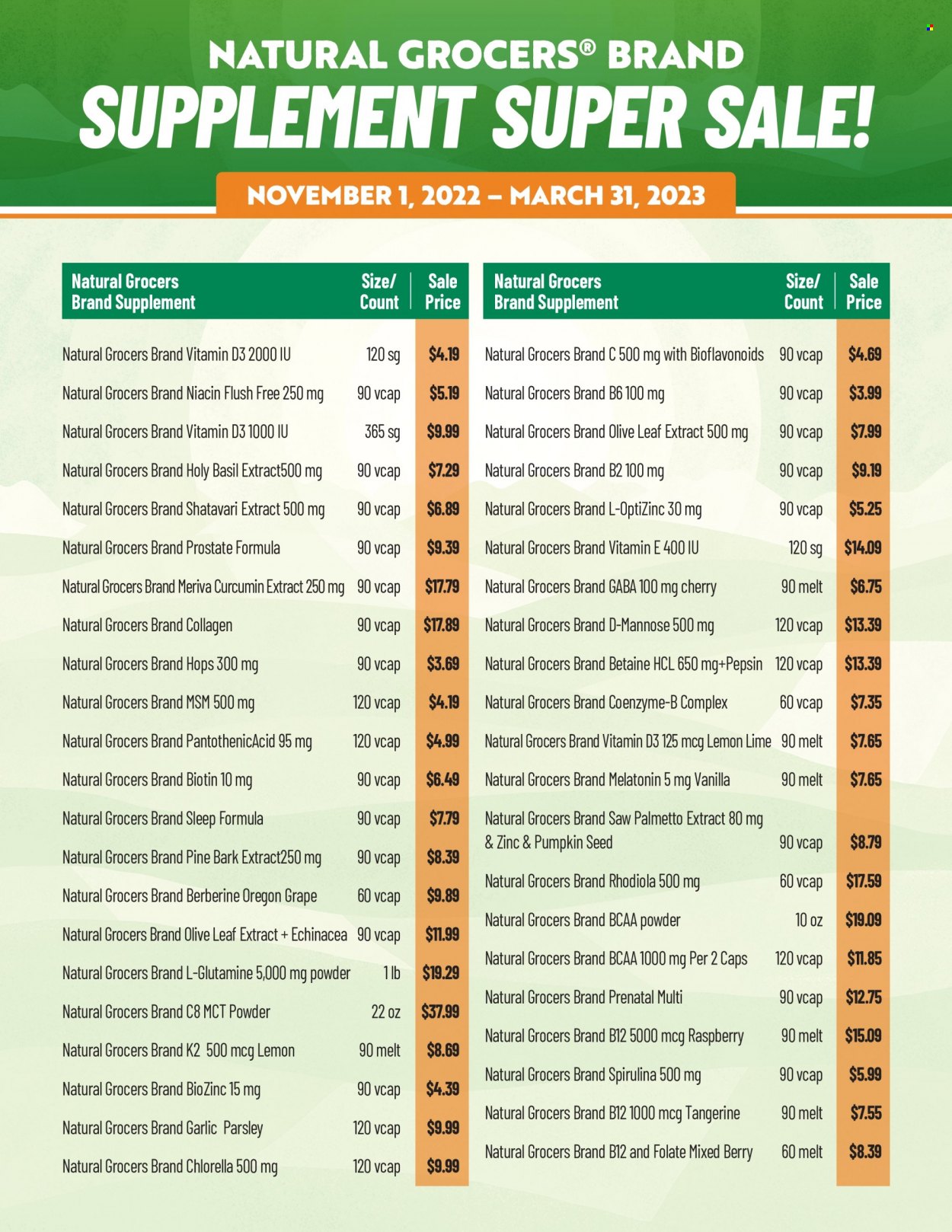 Natural Grocers Brand Supplement Super Sale - Page 1